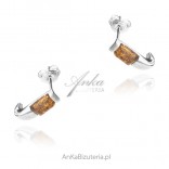 Silver earrings with cognac amber, delicate under the ear