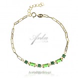 Gold-plated silver bracelet with green cubic zirconia