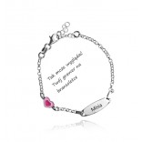 Silver children's bracelet for engraving with a pink heart