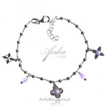 Silver bracelet FLOWERS with purple zircon