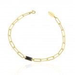 Gold-plated silver bracelet with black zircon on a rolo fleat chain