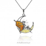 Silver ELF pendant on a moon with amber