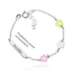 Children's silver bracelet for engraving with colorful flowers