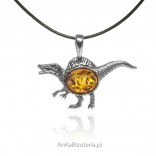Silver pendant DINOZAUR - oxidized pendant with amber