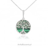 Silver pendant with malachite TREE OF HAPPINESS