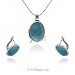 Silver jewelry set with blue turquoise