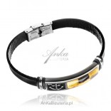 Men's leather and amber bracelet ANCHOR