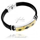 Fashionable bracelet with cherry-white amber on UNISEX leather
