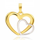 Gold pendant 585 two HEARTS in two colors of gold