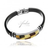 Bracelet with amber and leather UNISEX stainless steel
