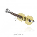 Silver brooch with yellow amber ELEGANT VIOLIN