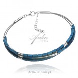 Silver bracelet with blue hematite