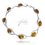 Silver bracelet with cognac amber