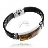 Men's bracelet with amber on a leather strap