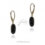 Gold-plated silver earrings with black zircon