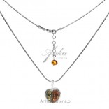 Silver necklace with an amber heart - cute