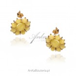 Gold-plated silver earrings with yellow amber SUNFLOWERS