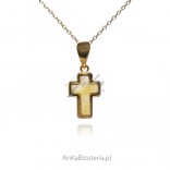 Cross with white and yellow amber gold-plated