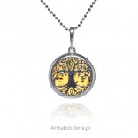Silver pendant Tree of happiness with amber