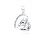 Silver pendant with cubic zirconia HORSE in a heart with a black eye and white cubic zirconia