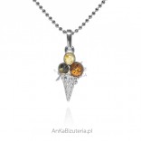 Silver pendant ICE IN THE YEAR with amber