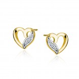 Gold-plated silver earrings HEARTS with cubic zirconias