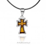 Silver cross with cognac amber