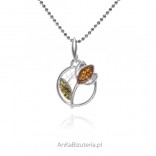 Silver pendant with amber - a flower