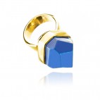 Obłędny pierścionek srebrny pozłacany z rzadkim niebieskim bursztynem