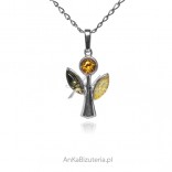 Silver pendant ANGEL with colored amber