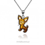 Silver pendant Chihuahua with amber