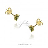 Delicate gold-plated silver earrings with olive green zircon