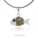 Silver pendant FISH with amber