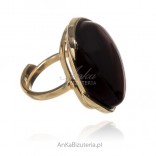 Gold-plated silver ring with rose gold and cherry amber