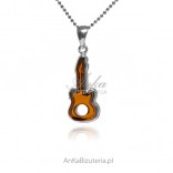 Silver pendant with amber GUITAR