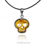 Silver pendant with cognac amber SKULL