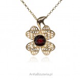 Gold-plated silver pendant with cherry amber FLOWER