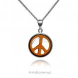 Silver pendant with PEACE cherry amber