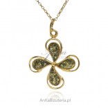 Gold-plated silver pendant with green amber FLOWER