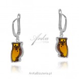 Silver earrings with OWL amber