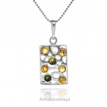 Silver pendant with colorful ALIZEE amber