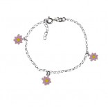 Silver bracelet with pink flowers