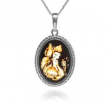 Silver pendant with amber carved ELF