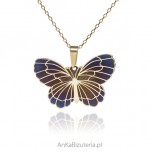Gold-plated silver pendant with titanium BUTTERFLY