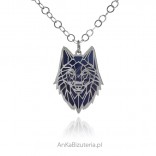 Silver wolf pendant with titanium