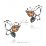 Silver BUTTERFLIES earrings with amber