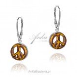 Silver earrings with PEACE cherry amber