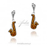 Silver earrings with cognac amber - Sax
