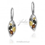Silver earrings with colored amber