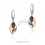 Silver earrings with colored amber